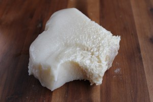 Whey-preserved whale blubber.